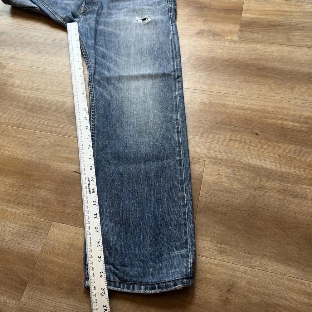Diesel Darron Jeans Men 33x27 Blue Slim Tapered Distressed Dark Wash (Hemmed)